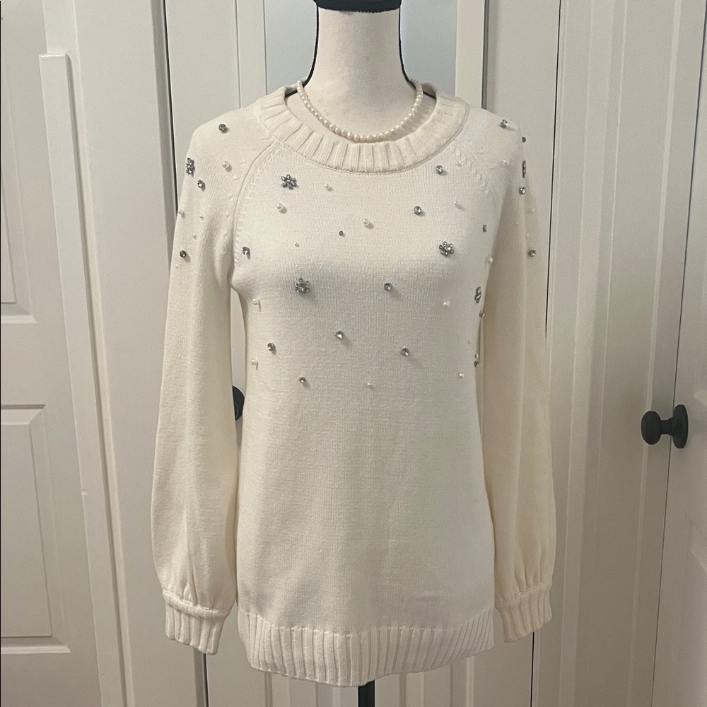 Favorite Daughter Ivory Color Cotton Blend Embellished Crew Neck Pullover NWT Sm